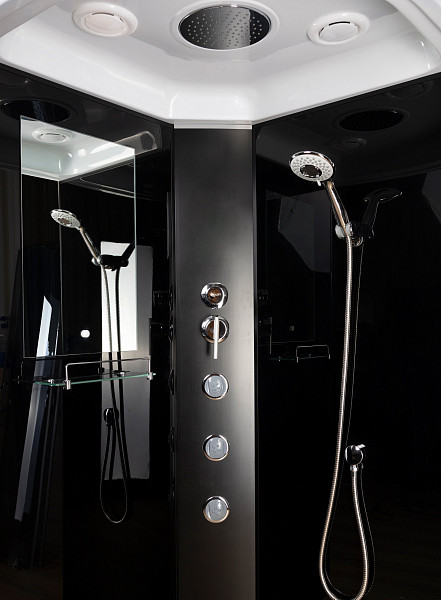 Душ.каб. NG-6501-14G (900х900х2150) средний поддон(26см) стекло ТОНИРОВАННОЕ алюм черный 4 места