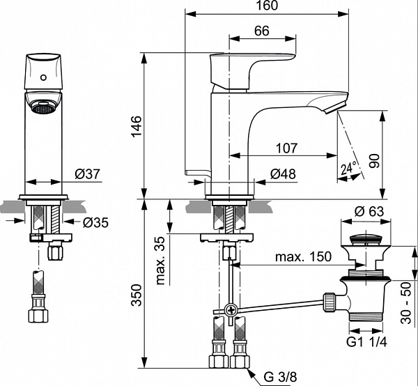 Смеситель Ideal Standard Connect Air A7007AA для раковины с донным клапаном