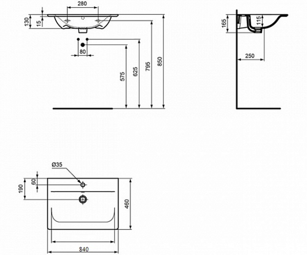 Раковина Ideal Standard Connect Air E027901 85 см