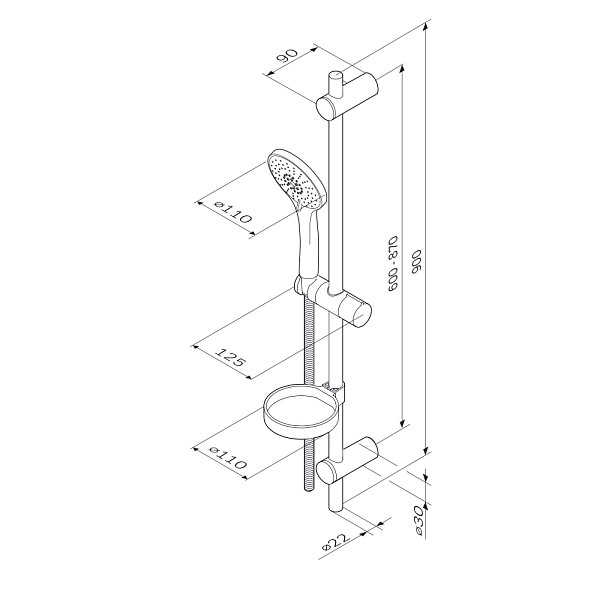 F0170064 Spirit, душ.комплект: ручн.душ 5 ф-ции d 115 мм, штанга 900 мм, шланг 1750 мм, шт