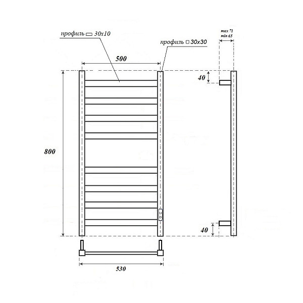 Полотенцесушитель электрический Point Меркурий PN83858B П8 500x800, диммер справа, черный