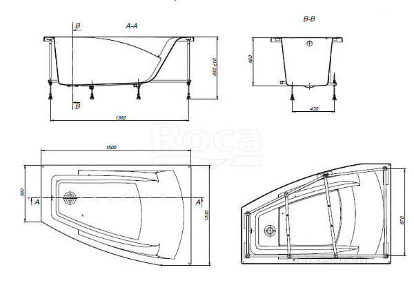 Акриловая ванна Roca Hall Angular 150х100 правая ZRU9302865