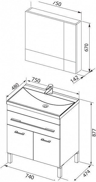 Мебель для ванной Aquanet Верона 75 белый (напольный 1 ящик 2 дверцы) 00287659