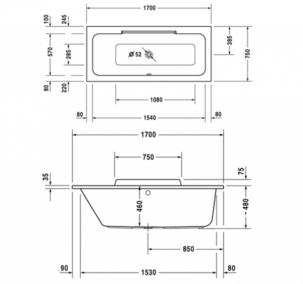 Акриловая ванна Duravit Dyrastyle 170x75 700296000000000
