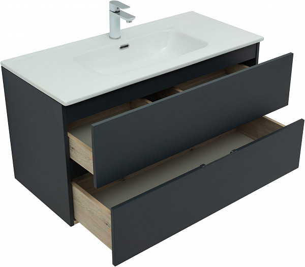 Тумба под раковину Aquanet Алвита New 100 2 ящика, антрацит 00277519