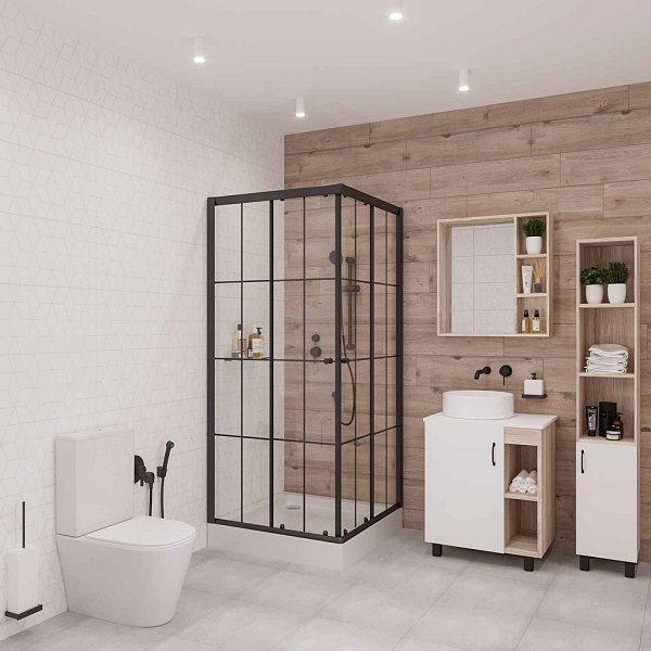 Душ. уголок NG-0100-14 (1000х1000х1950) низкий поддон(14см), стекло прозрачное,  2 места