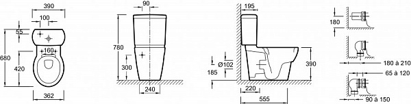 Унитаз-компакт напольный Jacob Delafon Ove 19974W-00 крышка-сиденье с микролифтом