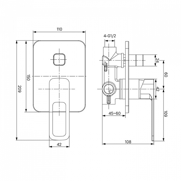 Встраиваемый смеситель с двумя выходами, Slide, IDDIS, SLISB00i67