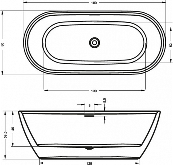 Акриловая ванна Riho Inspire Velvet White 180x80 B085001105