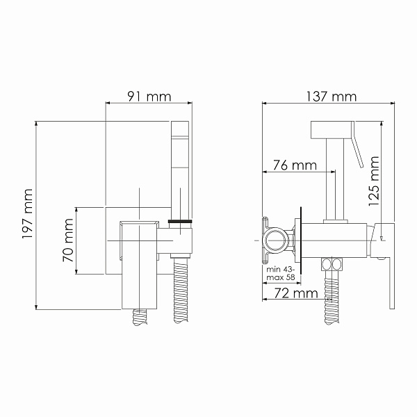 A71138  Встраиваемый смеситель для душа с гигиенической лейкой Wasserkraft