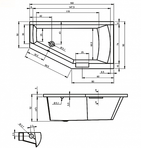 Акриловая ванна Riho Geta 160x90 левая B030001005