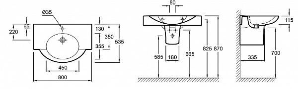 Раковина Jacob Delafon Presquile 80x53,5 см E1343-00