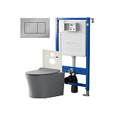 Сет: Система инсталляции Point Элемент для подвесного унитаза PN45120 + Клавиша смыва для инсталляции Point Ника, хром, PN44081C + Унитаз подвесной Point Вега безободковый, сер мат, PN41711GM