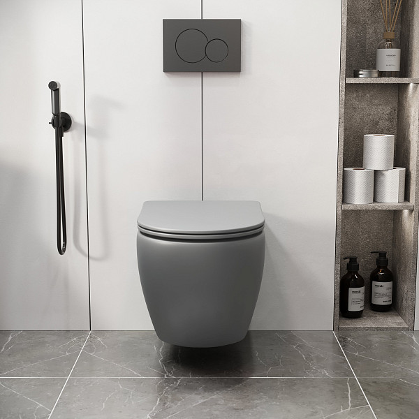 Унитаз GR-4411GLMS Color (550*365*395) СВЕТЛО-СЕРЫЙ МАТОВЫЙ подвесной БЕЗОБОДКОВЫЙ