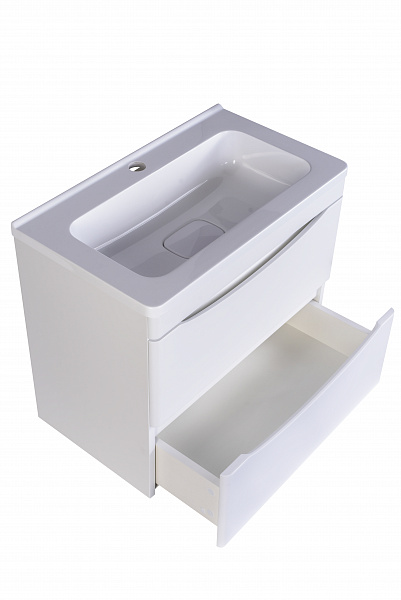 Тумба подвесная "Бергамо мини 60" (2 ящ.) Люкс антискрейтч белый, под раковину, PLUS