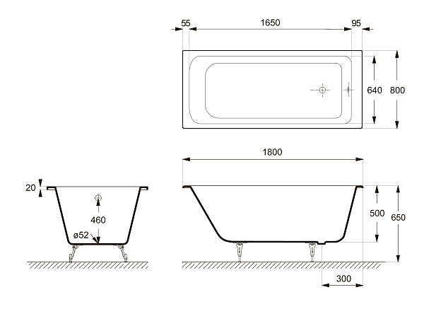 Ванна чугунная Delice Camelot 1800х800 с отверстиями под ручки