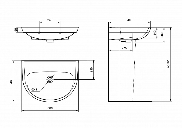 Раковина Santeri Прайм 65 с переливом б/о белый 1.3117.6.S00.01B.0