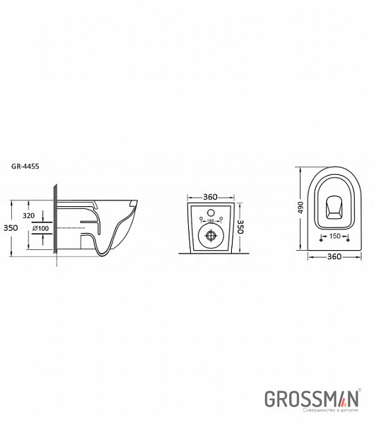 Комплект: Инсталляция Aquatek Standart 51  INS-0000001 и Унитаз подвесной Grossman GR-4455S безободковый с тонкой крышкой  GR-4455S 