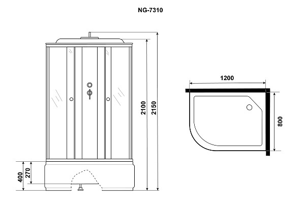 Душ.каб. NG-7310-14R (1200х800х2150) высокий поддон(40см) стекло МАТОВОЕ 4 места