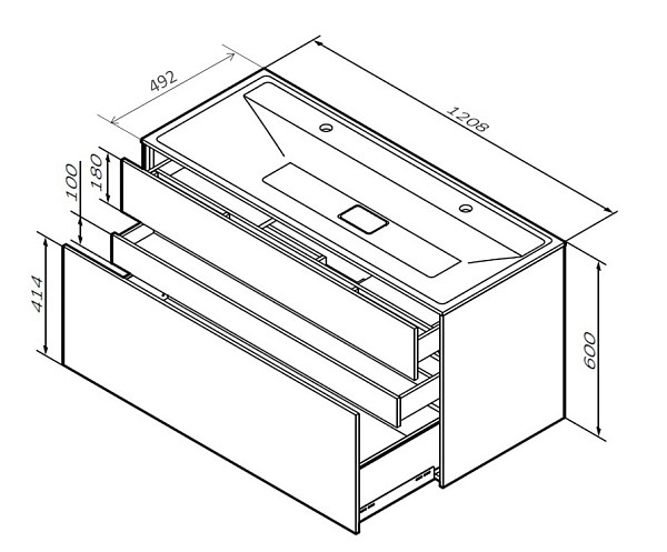 M50AFHX1203WM Inspire V2.0, База под раковину, подвесная, 120 см, 3 ящика, push-to-open, белый матов