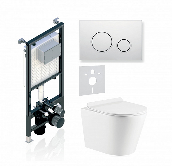 Комплект KOLLER POOL для монтажа  подвесного унитаза: Инсталляция Alcora ST 1200 с клавишей TWIN  White, Унитаз ORION Rimless, сиденье дюропласт: SoftClose, Take Off, антибактериальное покрытие, система «Антивсплеск»