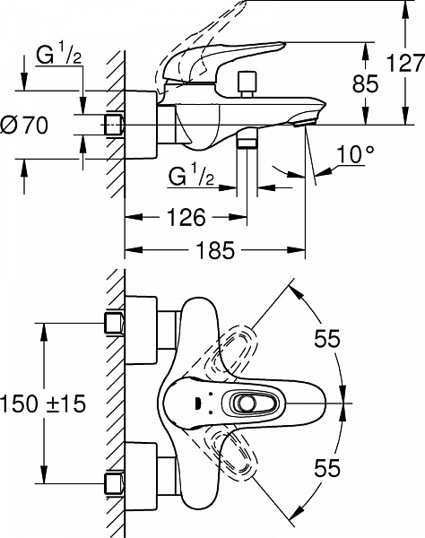 Смеситель для ванны с душем Grohe Eurostyle New 33591003