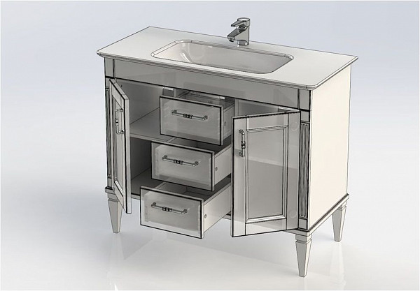 Тумба под раковину Aquanet Селена 105 белый/серебро (3 ящика, 2 дверцы) 00201651