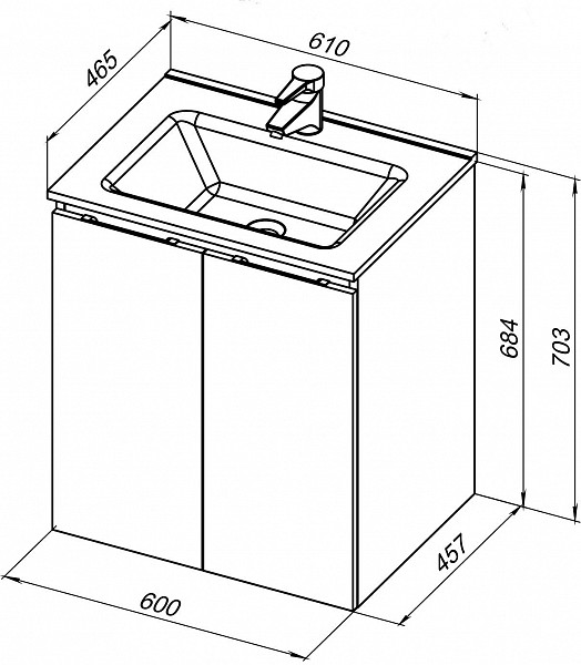 Тумба под раковину Aquanet Алвита New 60 2 дверцы, антрацит 00277523