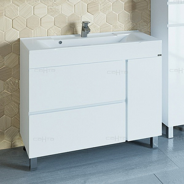 Тумба под раковину Марс 100 с двумя ящиками напольная Санта 700187е