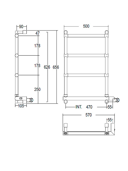 Полотенцесушитель электрический Margaroli Sole 542, цвет: черный матовый, 5424704NONB