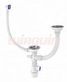 Сифон Элит Wirquin 1½ х 40 мм для двойной мойки с нерж. чашками D114 мм, с отводом и с прямоуг.пер. L300 мм