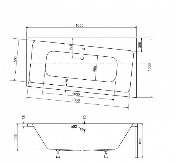 Акриловая ванна Besco Infinity 160x100 WAI-160-NP Правая