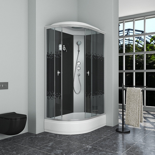 Душ.каб. NG-3524-14R BLACK (1200х800х2150) низкий поддон(26см) стекло  МОЗАИКА 4 места