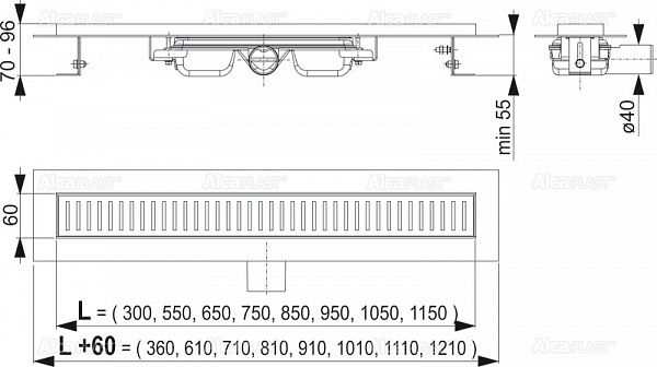 Душевой лоток AlcaPlast APZ101-1050 Low Водоотводящий желоб