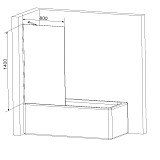 W90BS-080-140BM Gem шторка на борт ванны 80х140, фиксированная, черный, стекло матовое