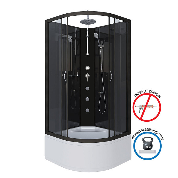 Душ.каб. NG-6508-14BKTG (900х900х2100-2400) высокий поддон(40см) стекло ТОНИРОВАННОЕ алюм черный 4 места