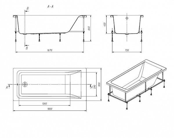 Монтажный комплект Roca Easy 180x80 25P028000 (каркас + сифон)