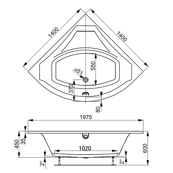 Акриловая ванна Vagnerplast Veronela Corner 140x140 VPBA140VEA3X-04
