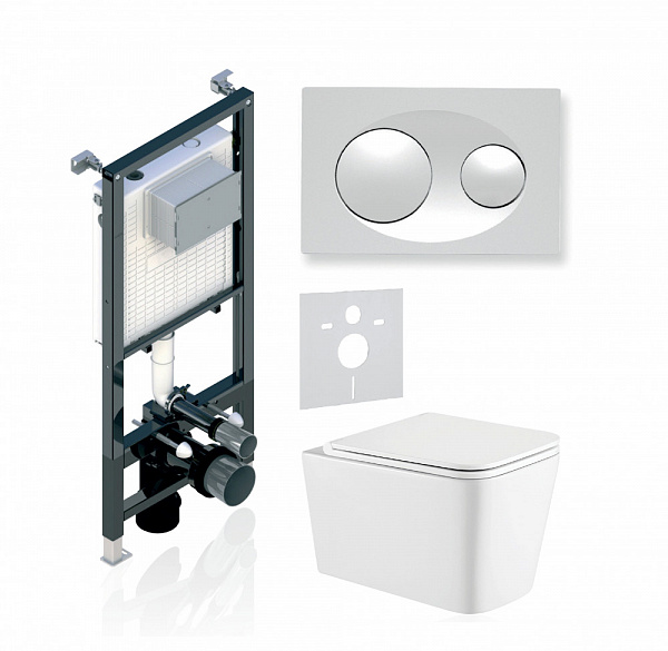Комплект KOLLER POOL для монтажа  подвесного унитаза: Инсталляция Alcora ST 1200 с клавишей GRACE  White, Унитаз KVADRO Rimless, сиденье дюропласт: SoftClose, Take Off, антибактериальное покрытие, система «Антивсплеск»