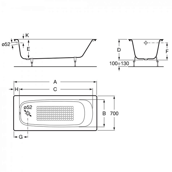 Чугунная ванна Roca Continental 150x70 без антискольжения 21290300R