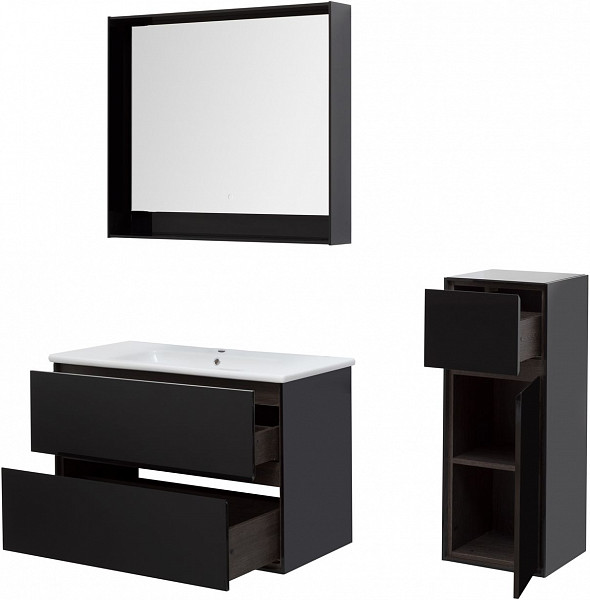 Тумба под раковину Aquanet Милан 100 черный глянец 00269299