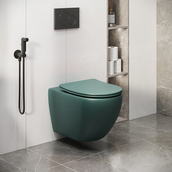 Унитаз GR-4411OLMS Color (550*365*395) ЗЕЛЕНЫЙ МАТОВЫЙ подвесной БЕЗОБОДКОВЫЙ
