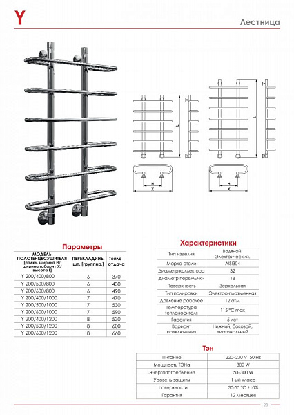 Полотенцесушитель электрический Металлоизделия Y 20x50х80 ТЭН левый
