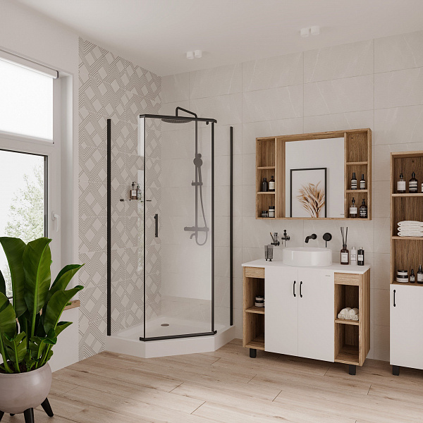 Душ. ограждение Niagara NG-6805-08 BLACK (90*90*190) трапеция, дверь распашная, 1 место