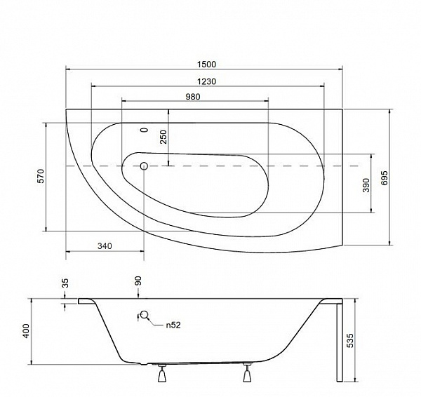 Акриловая ванна Besco Milena 150x70 WAM-150-NP Правая