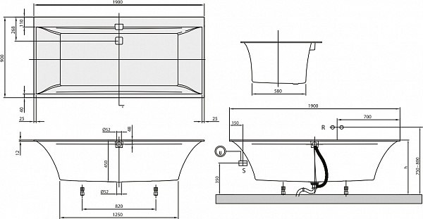 Квариловая ванна Villeroy & Boch Squaro Edge12 190x90 UBQ190SQE2DV-01