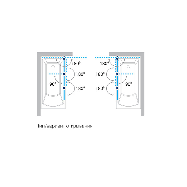Шторка для ванны "KOLLER POOL" трёхэлементная Waterfall Line QP 96  Left 1500x1400 не прозрачная Grape 6мм хром