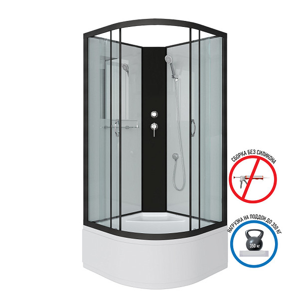 Душ.каб. NG-6707-14BK (800х800х2000) высокий поддон(40см) стекло ПРОЗРАЧНОЕ черные профиля 4 места