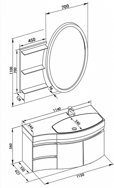 Мебель для ванной Aquanet Опера 115 R белый (2 дверцы 2 ящика) 00169418