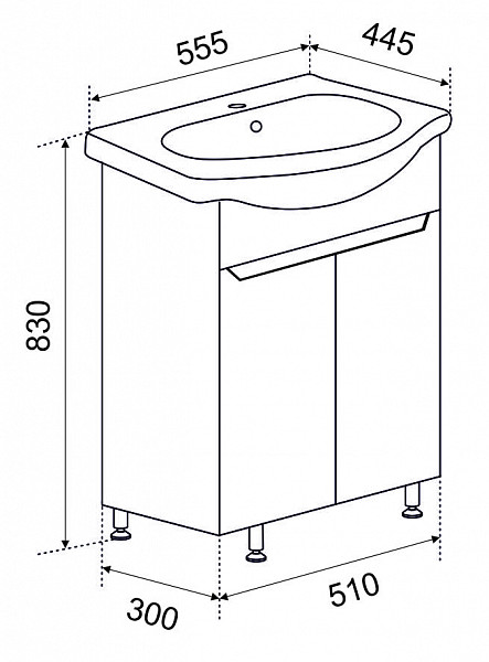 Тумба АГАТА 55  с умывальником Уют 55